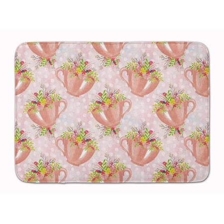 Jensendistributionservices Tea Cup & Flowers Pink Machine Washable Memory Foam Mat MI2550773